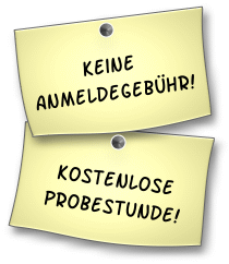 Notiz keine Anmeldegebühren, kostenlose Probestunde